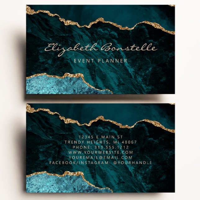 Teal Blue Grönt Agate Guld Glitter lyxury Visitkort (Skapare uppladdad)
