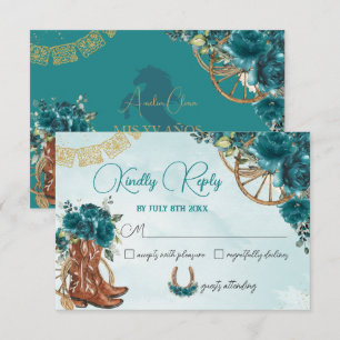 Teal Blue Grönt Blommigt Charro Quinceañera Reply OSA Kort