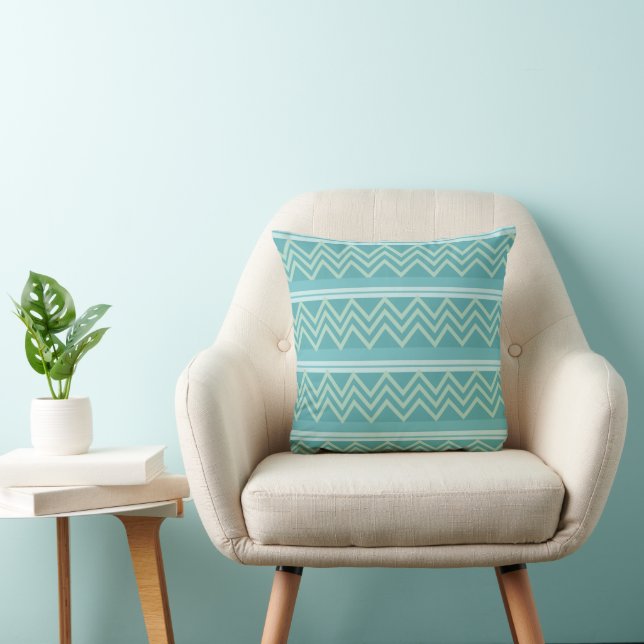 Teal Blue Grönt Geometric Chevron Kudde (Stol)