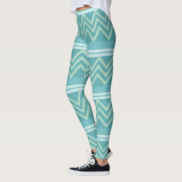 Teal Blue Grönt Geometric Chevron Mönster Leggings