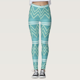 Teal Blue Grönt Geometric Chevron Mönster Leggings