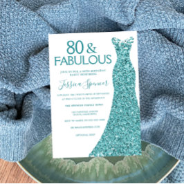 Teal Blue Grönt Glitter Dress 80:e Födelsedagsfest Inbjudningar
