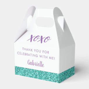Teal Blue Grönt Glitter Modern Birthday Mitzvah Presentaskar