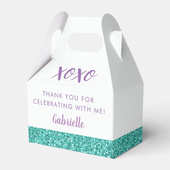 Teal Blue Grönt Glitter Modern Birthday Mitzvah Presentaskar (Framsidan Sidan)