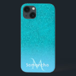 Teal blue grönt glitter monogram namn<br><div class="desc">Teal,  blå grönt faux glitter-övertoning. Mall för ditt namn och monogram brev. Vit och teal färgad brev.</div>
