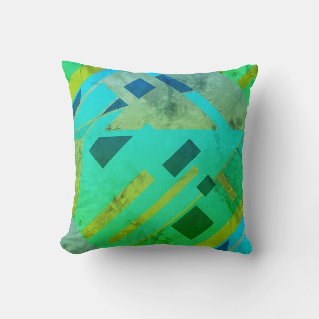 Teal Blue Grönt Grått Guld Diagonal MCM Titta moti Kudde (Framsida)