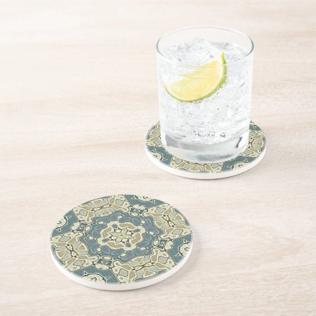 Teal Blue Grönt Grått Ochre Hip Bohemian Bali Art Underlägg (Sidan)