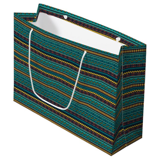 TEAL BLUE GRÖNT GULD TRIBAL MÖNSTER (Framsidan Vinklad)