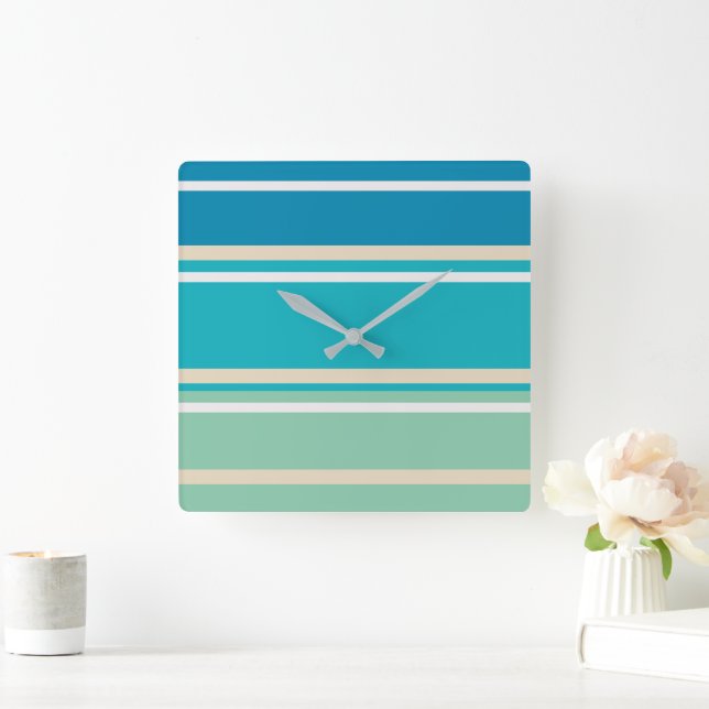 Teal Blue, grönt och turkos Rand Fyrkantig Klocka (Hem)
