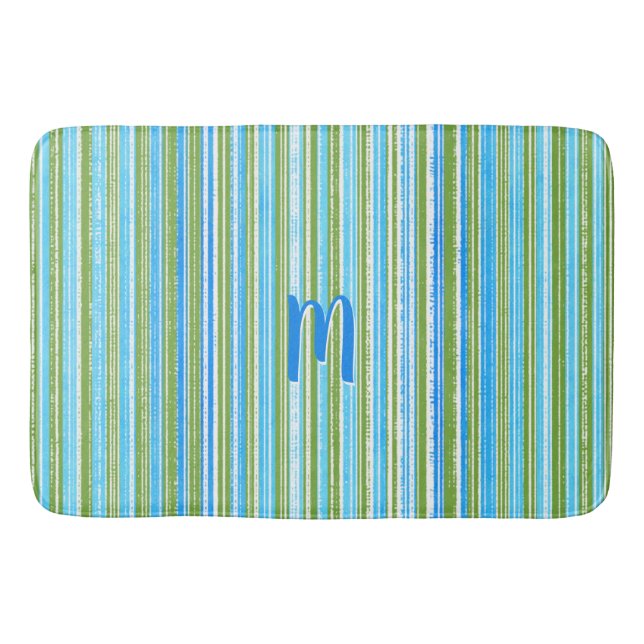 Teal, Blue, Grönt och White Rand Mönster Badrumsmatta (Framsidan)