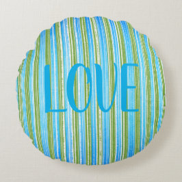 Teal, Blue, Grönt och White Rand Rund Kudde