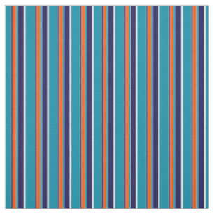 Teal Blue Grönt Orange White Rand Art Mönster Tyg