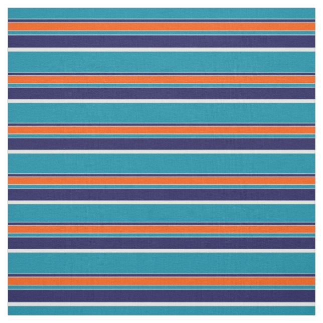 Teal Blue Grönt Orange White Rand Art Mönster Tyg (Provkarta)