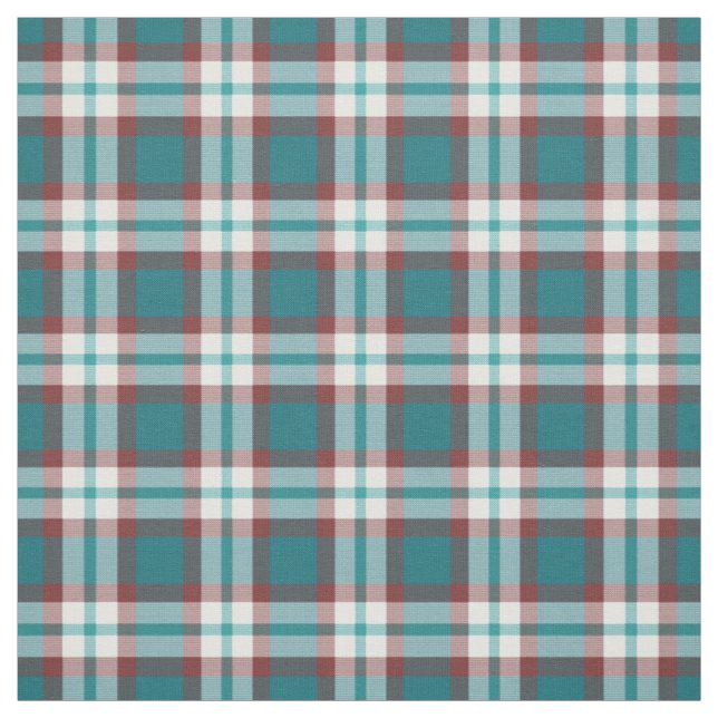 Teal Blue Grönt Red White Tartan Squares Mönster Tyg (Provkarta)