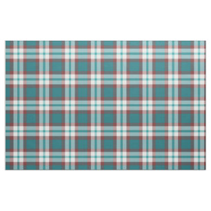 Teal Blue Grönt Red White Tartan Squares Mönster Tyg
