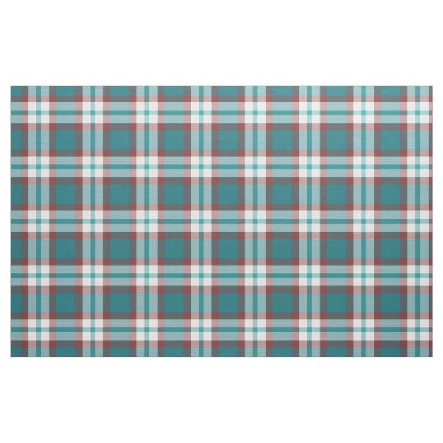 Teal Blue Grönt Red White Tartan Squares Mönster Tyg (Fat Quarter)