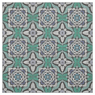 Teal Blue Grönt Retro Chic Nouveau Deco Mönster Tyg