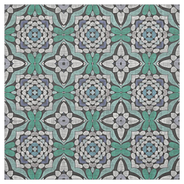 Teal Blue Grönt Retro Chic Nouveau Deco Mönster Tyg (Provkarta)