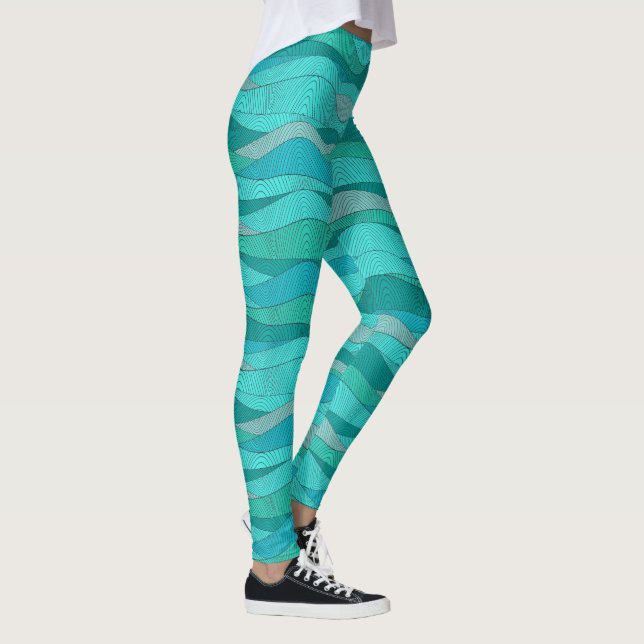 Teal Blue Grönt Sea Vinkarare Leggings (Höger)
