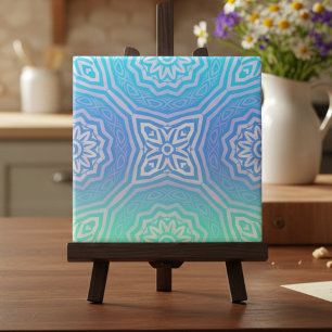 Teal Blue Grönt Silver Ombre Arabesque Geometric Kakelplatta