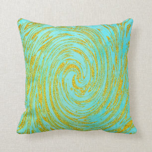 Teal Blue Grönt Swirl Abstrakt Guld Golden Glitter Kudde