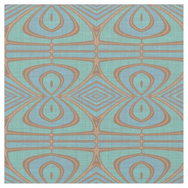 Teal Blue Grönt Taupe Brown Beige Tribal Mönster Tyg (Närbild)