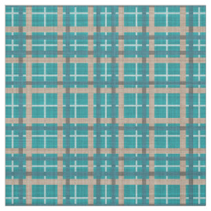 Teal Blue Grönt Taupe Brown Tartan Squares Mönst Tyg