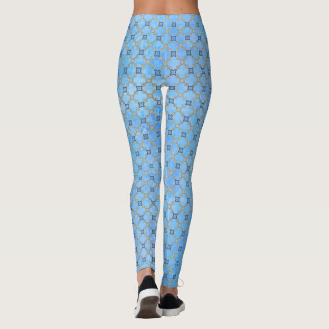 Teal Blue-Grönt Tiled Leggings (Baksida)