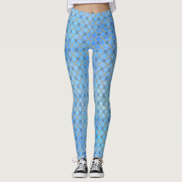 Teal Blue-Grönt Tiled Leggings