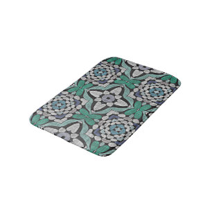 Teal Blue Grönt Turcos Ornate Ethnic Art Motif Badrumsmatta