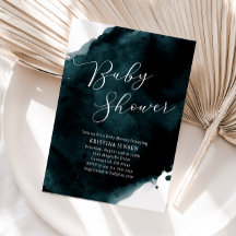 Teal Blue Grönt Watercolor Baby Shower
