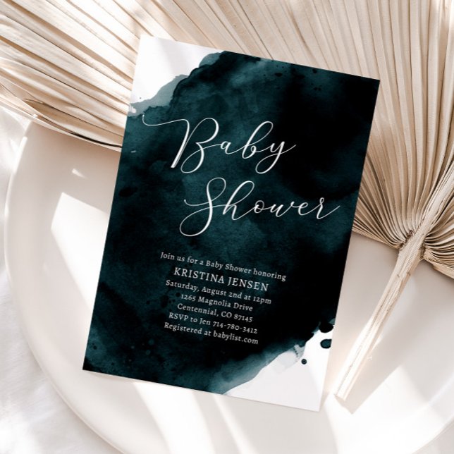 Teal Blue Grönt Watercolor Baby Shower Inbjudningar (Skapare uppladdad)