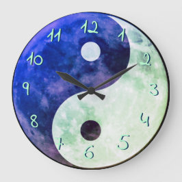 Teal Blue Grönt Yin Yang Måne European Numbers Stor Klocka