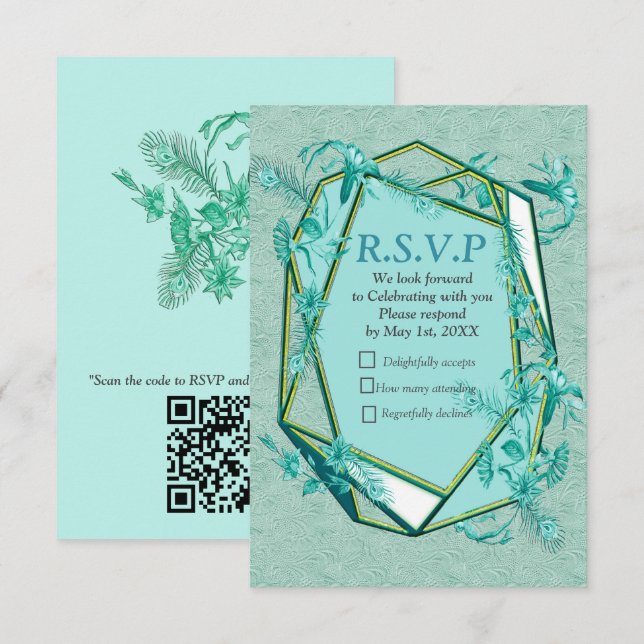 Teal Blue - Gröntens texturerade bakgrund med blom OSA Kort (Fram/baksida)