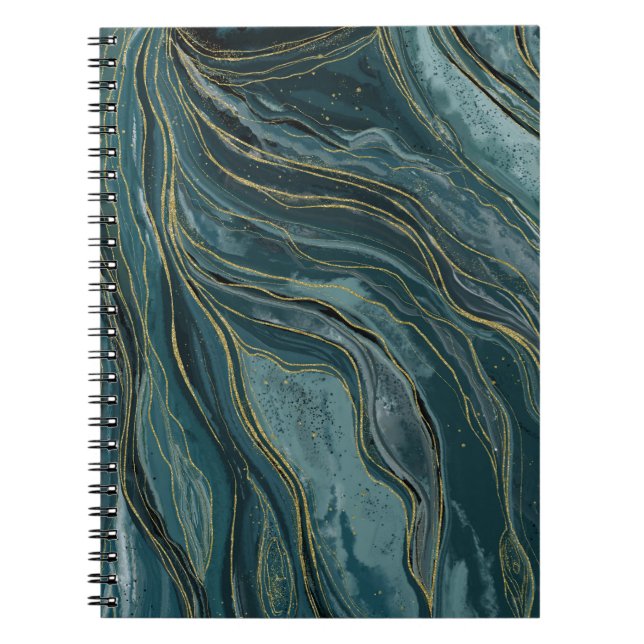 Teal Blue Guld Abstrakt Watercolor Vinkarare Anteckningsbok (Framsidan)