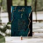 Teal Blue Guld Agate Bröllop Bordsnummer<br><div class="desc">Den här eleganten har ett modernt kort för bordsnummer i bröllop en färgad färgad färgad bakgrund som trimmas med faux guld glitter. Ord "bord" visas i handskriftsskriptet guld-färgad. Lägg till namnen för de gäster som tilldelats varje bord.</div>
