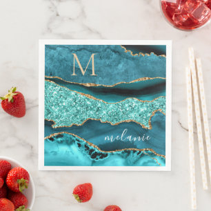 Teal Blue Guld Aqua Anpassningsbar Brev Namn Napki Pappersservett