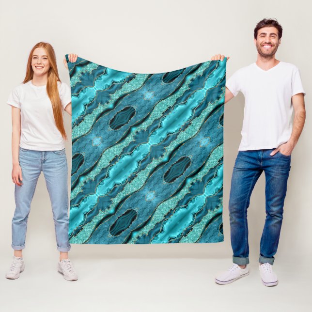 Teal Blue Guld Aqua Turcos Fleece Blanket (På plats)