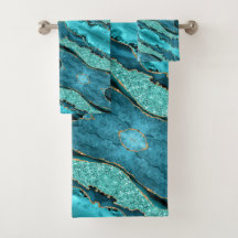 Teal Blue Guld Aqua Turquise Bathy Towel Set