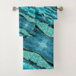 Teal Blue Guld Aqua Turquise Bathy Towel Set