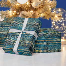 Teal Blue Guld Boho Presentpapper