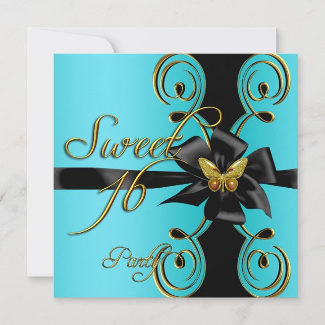 Teal Blue Guld Butterfly Sweet 16 Sweet sixteen Inbjudningar (Framsida)