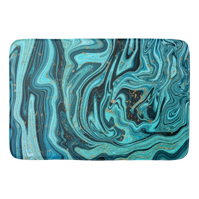 Teal Blue & Guld Chic Swirl Modern Abstrakt Badrumsmatta (Framsidan)