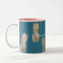 Teal Blue Guld Glam Pineapples Två-Tonad Mugg