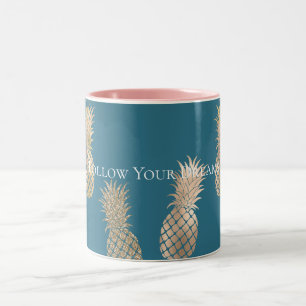 Teal Blue Guld Glam Pineapples Två-Tonad Mugg