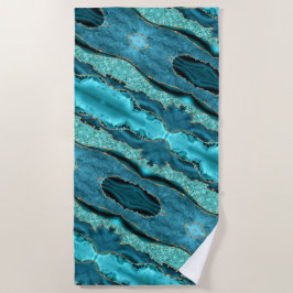 Teal Blue Guld Glitter Aqua Turquise Beach Towel