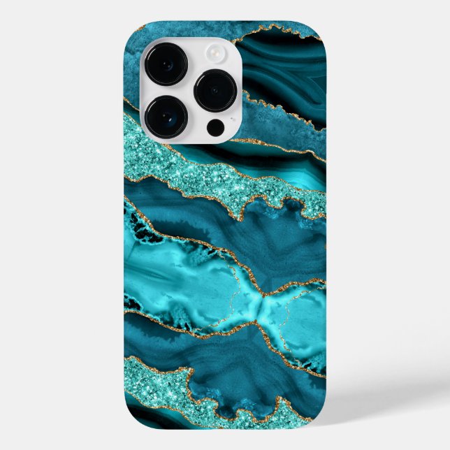 Teal Blue Guld Glitter Aqua Turquise iphone case (Baksida)
