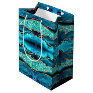 Teal Blue Guld Glitter Marble Aqua Gift Bag