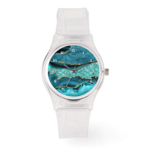 Teal Blue Guld Glitter Marble Aqua Turkvoise Watch Armbandsur