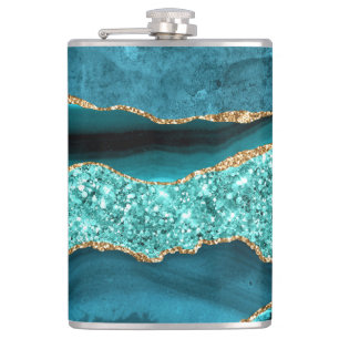 Teal Blue Guld Glitter Marble Aqua Turquise-kolv Fickplunta